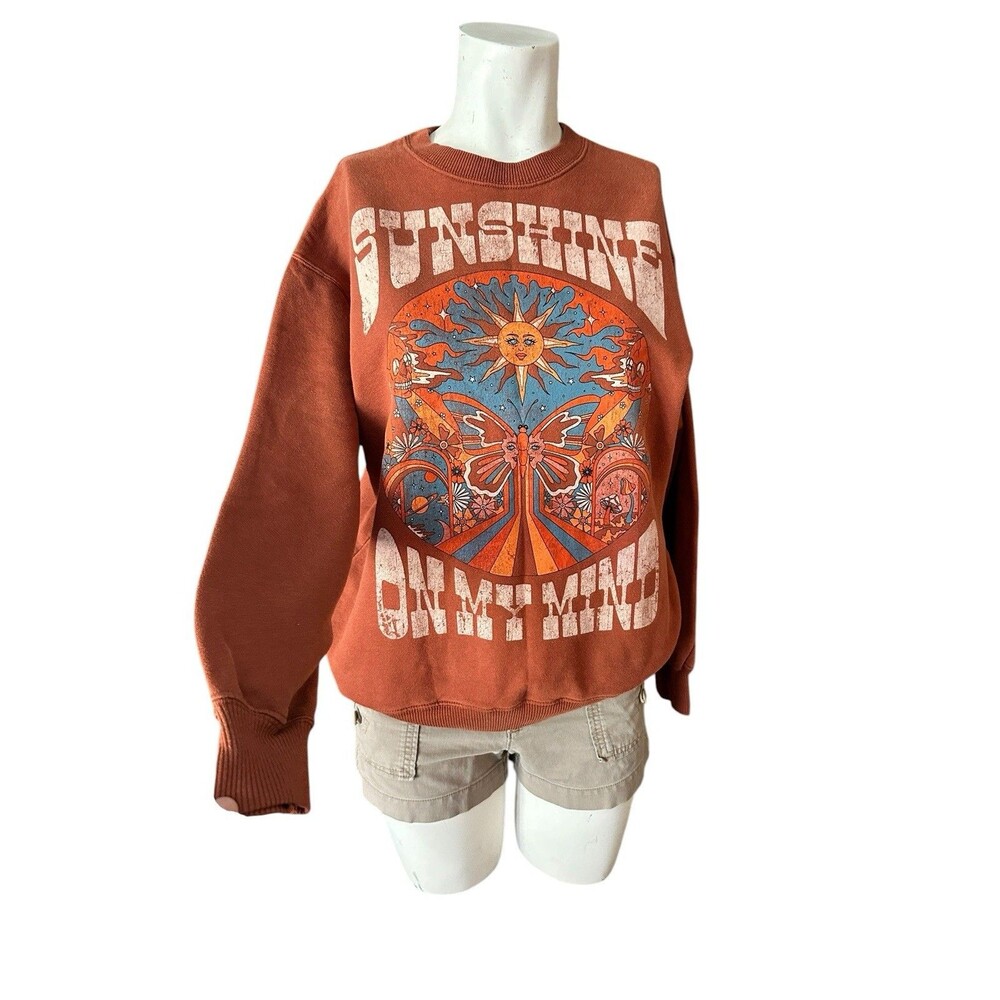 WOMENS HOLLISTER SWEATSHIRT XS Over Sized SUNSHINE ON MY MIND Rust Indie Graf